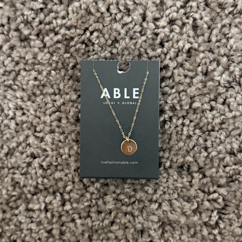 “D” Initial Able Gold Pendant Necklace - Picture 1 of 3